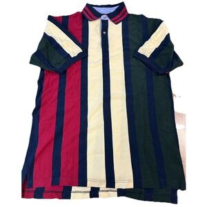 Woods & Gray Colorblock Striped Button Cotton Golf Polo Red Green‎ Navy Men's M